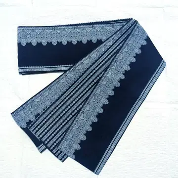 부쇼안 네이비 레이스 무늬 반폭 오비