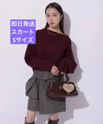 새상품 마이 스트라다 리본 모티브 미니 스커트 그레이 체크