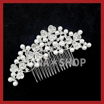 머리 장식 펄 클로버 포멀 헤어 액세서리 헤어콤 결혼식 일본 의류