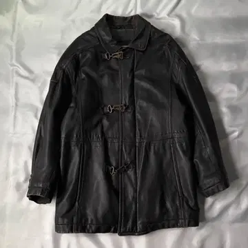 90s 빈티지 가죽 파이어맨 자켓 후크 블랙