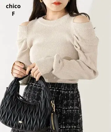 택 포함 새상품 Chico 어깨 트임 라메 리브 니트