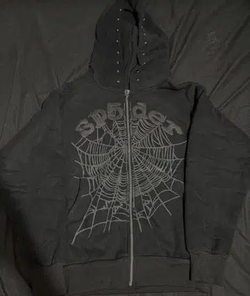 sp5der BLACK OG WEB STUDDED ZIP HOODIE s