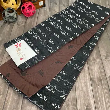 귀여운 고양이 디자인 반폭 오비 리버서블 일본제 새상품