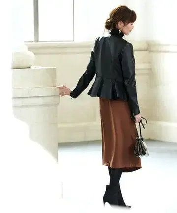 RUIRUE BOUTIQUE 시어링 가죽 페플럼 라이더 자켓 L 블랙