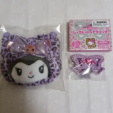 쿠로미 산리오 갸루 고양이 페이스 모양 파우치 & 헤어 클립 2개 세트