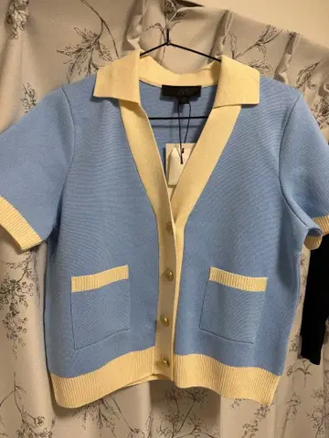 ZARA 반팔 니트 가디건 M 스카이블루와 화이트