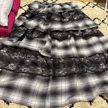 롱 스커트 체크 레이스