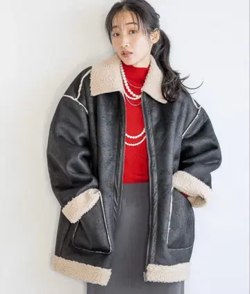 LOWRYS FARM 리버서블 보아 ZIP 블루종 116490 블랙