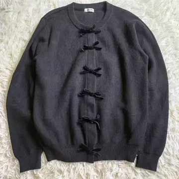 JENNE 제뉴 빅 사이즈 벨로아 리본 가디건 니트 XL