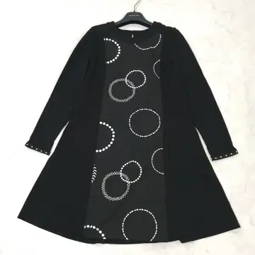 새상품급 히로코비스 플레어 원피스 A라인 자수 절개 9 성숙/러블리 블랙