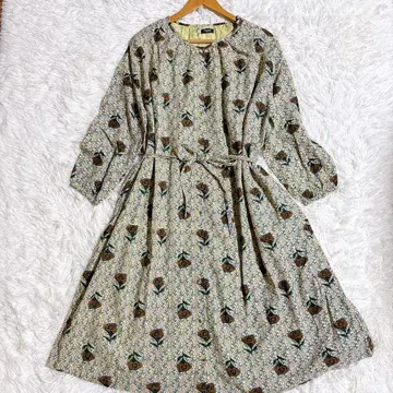 새상품급 마블슈드 인도면 장미 패턴 롱 원피스 F 사이즈 리본