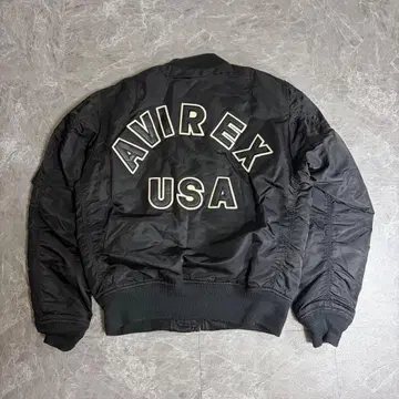 AVIREX MA-1 백 로고 블랙 L 아치 로고 짧은 기장 y2k