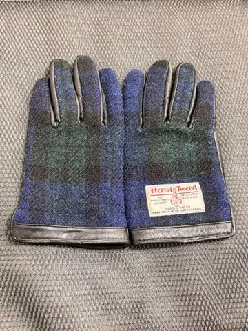 해리스 트위드 파랑 검정 체크 장갑