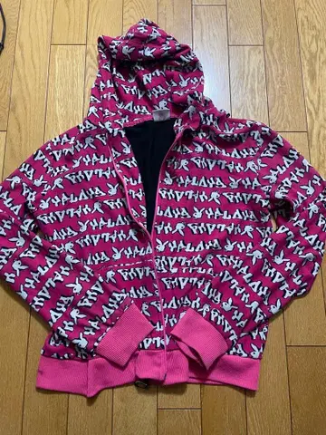 핑크 로고 프린트 후드티