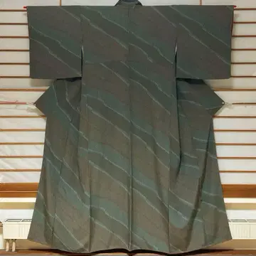 순수 실크 코몬 이중 기모노 올 패턴 사선 줄무늬