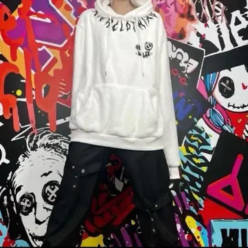 NieR 고품질 복슬복슬 풀오버 후드티 WHITE [전체 자수 사양]