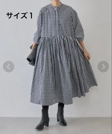 비어즐리 선염 개더 원피스 체크 사이즈 1 M