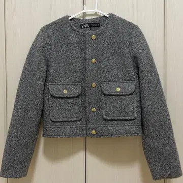 [ ZARA ] 골드 버튼 부클레 자켓 그레이 XS