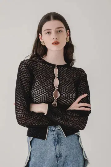 FRONT WAVE CROCHET LIKE KNIT CARDIGAN