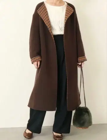 슬로브 이에나 벨트 포함 노카라 리버 코트 브라운