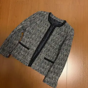 COMME CA ISM 노카라 자켓 M 네이비 트위드 라메