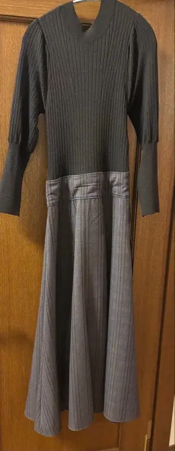 FRAY I.D(프레이 아이디) 리브 니트 콤비 체크 원피스