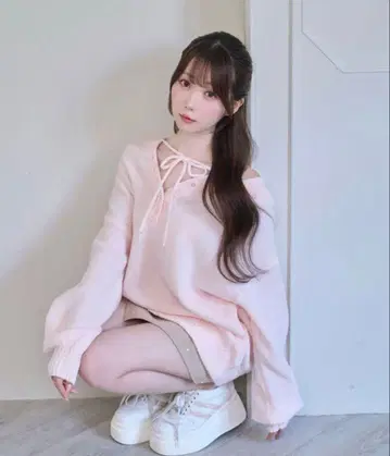 모헤어 니트 후디 핑크 로제 뮤즈