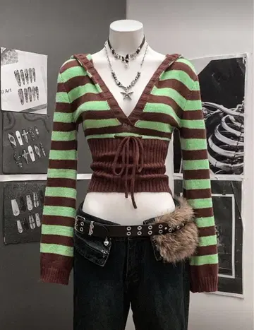 후드 부착 크롭 니트 스웨터 해외 y2k