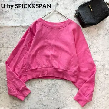 [ U by SPICK&SPAN ] 크롭 맨투맨 핑크 숏 기장 화려한