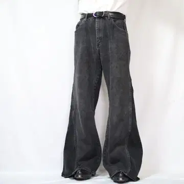 [ 리메이크 ] 재구축 블랙 데님 루즈 플레어 배기 와이드 그런지