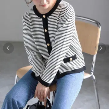 새상품급 IENA 이에나 골드 버튼 보더 가디건