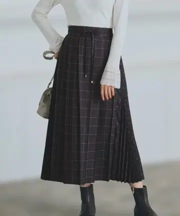 grove 그로브 더블 플리츠 체크 스커트