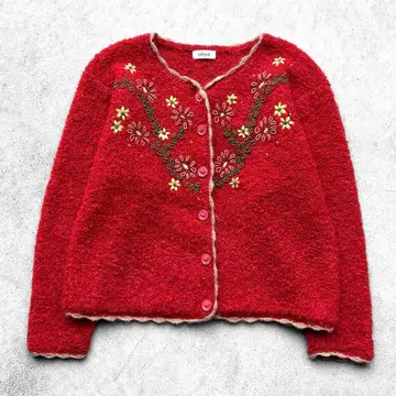 구제 의류 80s vintage 모헤어 꽃무늬 3D 입체 니트 가디건