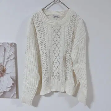 GLOBAL WORK 케이블 짜임 니트 실버 비즈 장식 아이보리 L