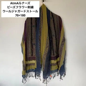 AtmA 나스 울 자카드 대형 스톨 70 x 180 비즈 플라워 자수