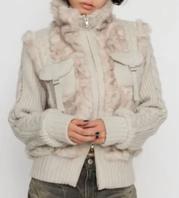 laguagem CABLE KNIT FAUX FUR 블루종 아이보리