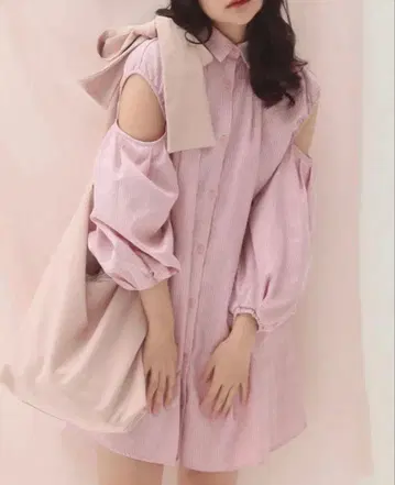 muguet 오픈 숄더 셔츠 원피스