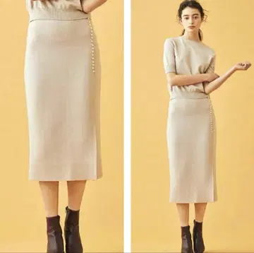 TOMORROWLAND 울 폴리에스테르 펄 버튼 타이트 스커트