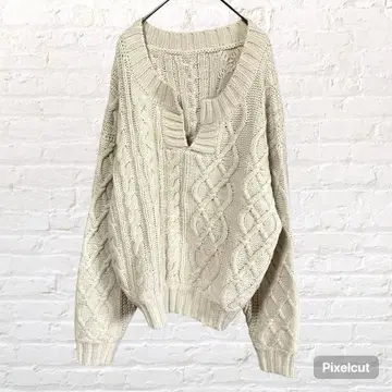 10539 티티베이트 케이블 니트 키넥 스웨터 베이지 구제 의류