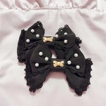 Angelic Pretty 돌체 펄 리본 클립set 블랙