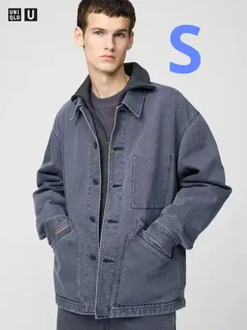 유니클로 U 오버 사이즈 컬러 데님 자켓 그레이 S