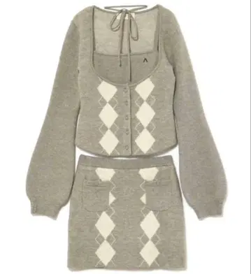 Andmary Argyle ribbon knit set up gray