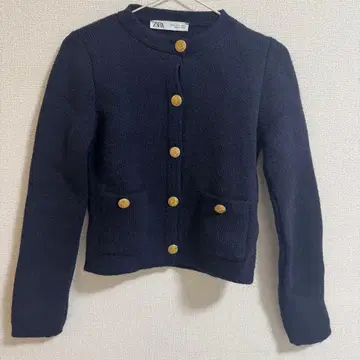 [ 새상품급 ] ZARA 골드 버튼 네이비 니트 가디건 상의