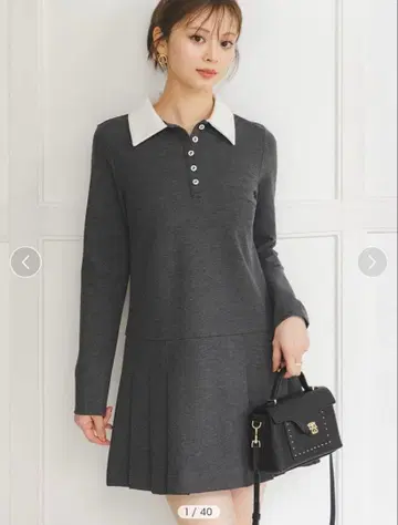 카라 플리츠 컷 미니 원피스 SNIDEL 그레이 익명 배송