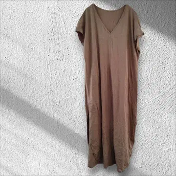 SHEIN 베이지 V넥 티셔츠 롱 원피스 루즈한 사이즈