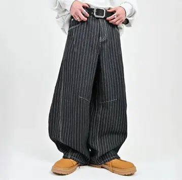 지저인 블랙 스트라이프 와이드 팬츠 L