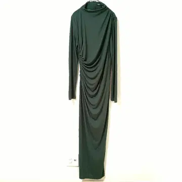 자라 다크 그린 롱 원피스 긴팔 드레이프 디자인 백 지퍼