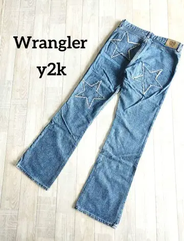 y2k 페어리 그런지 플레어 데님 별 패턴 패치워크 랭글러 일본제