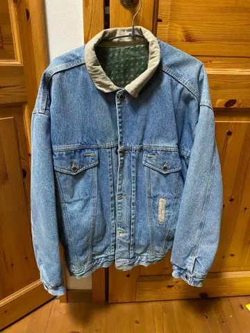 [ 빈티지 ] 데님 자켓 코튼 옷깃 그린 무늬