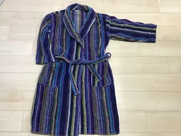 미사용 미쏘니 면 100% 보라색과 파랑색 스트라이프 목욕 가운